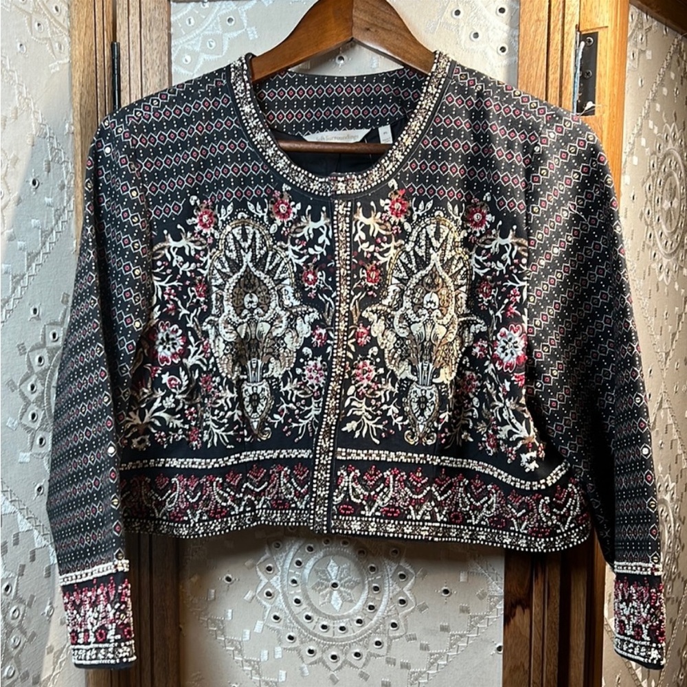 New Soft Surroundings Embroidered & Beaded Boho Bolero Jacket PL